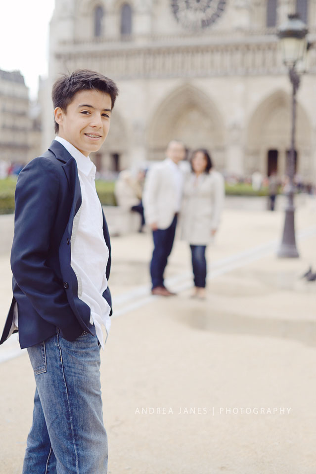 Teenager boy and his parents in Paris